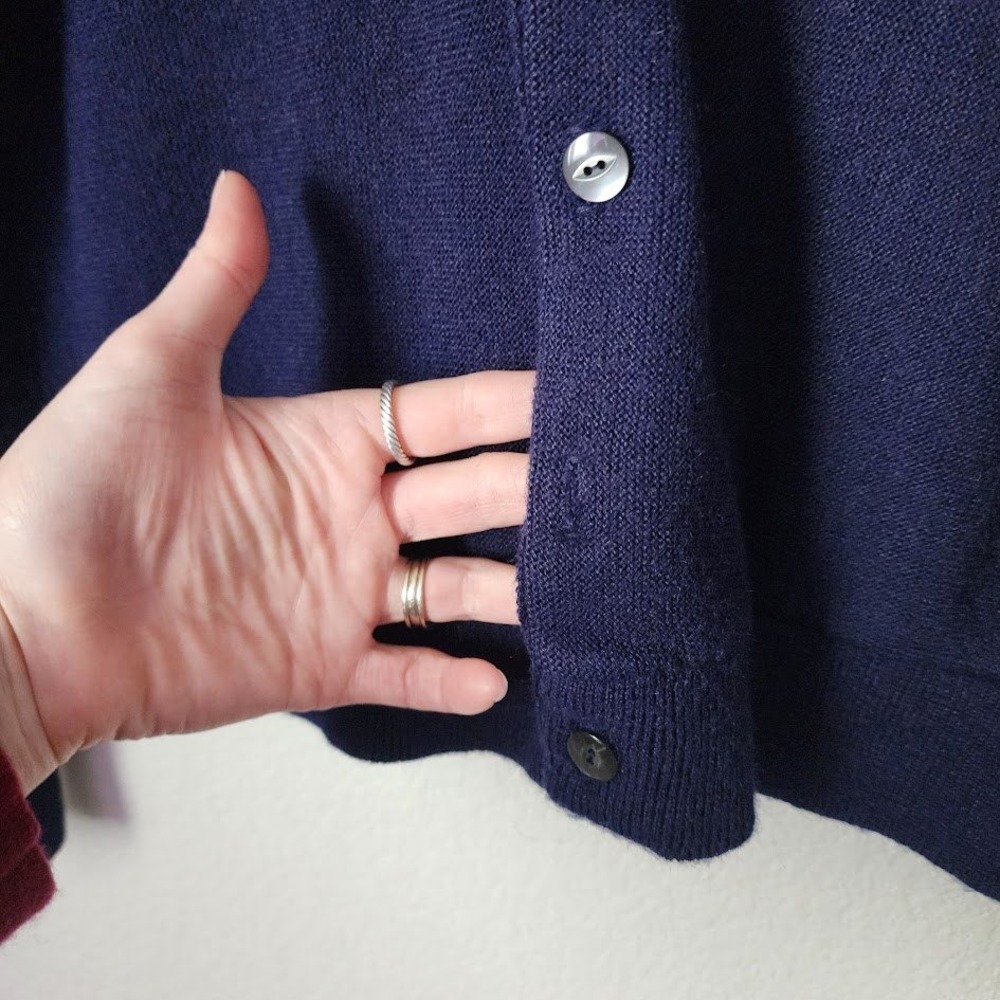 CHALLENGER VINTAGE 70's Turtle Embroidered‎ Cardigan Navy Blue M Retro Preppy - Picture 7 of 7
